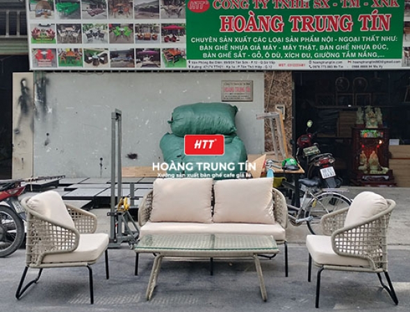 Bàn ghế sofa cafe đan dây dù HTT01