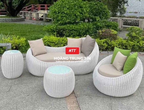 Bàn ghế sofa trứng đan nhựa mây HTT035