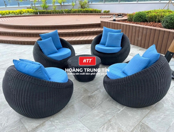 Bàn ghế sofa trứng đan nhựa mây HTT034