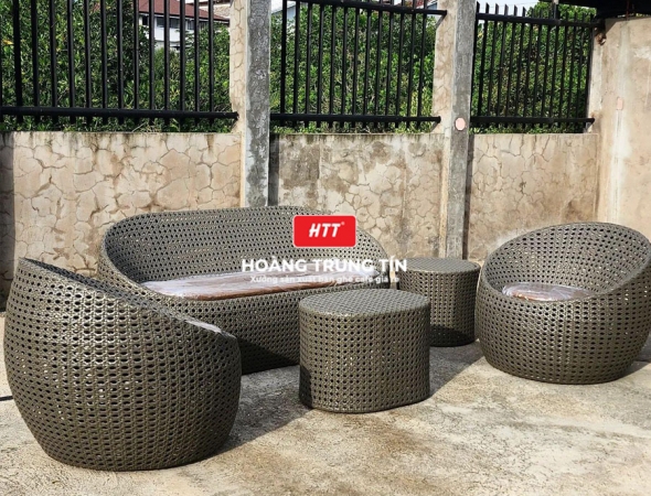 Bàn ghế sofa trứng đan nhựa mây HTT031