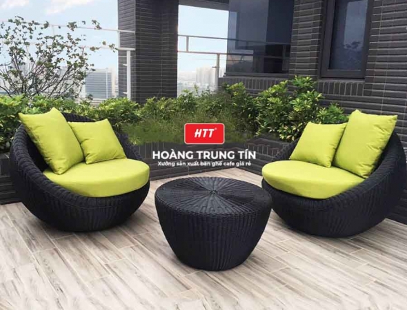 Bàn ghế sofa trứng đan nhựa mây HTT027