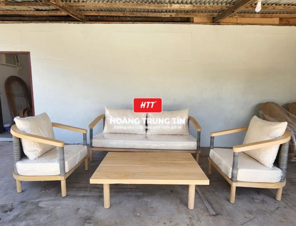 Bàn ghế sofa cafe gỗ nệm HTT04