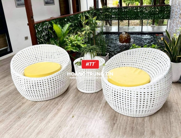 Bàn ghế cafe nhựa giả mây HTT034