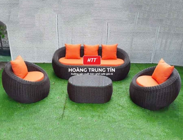 Bàn ghế sofa trứng đan nhựa mây HTT007