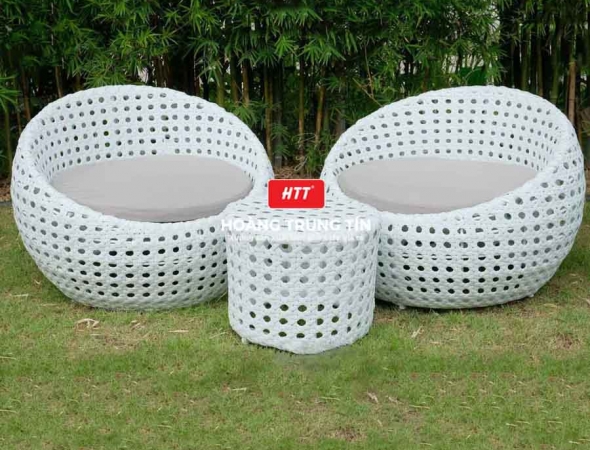 Bàn ghế sofa trứng đan nhựa mây HTT011