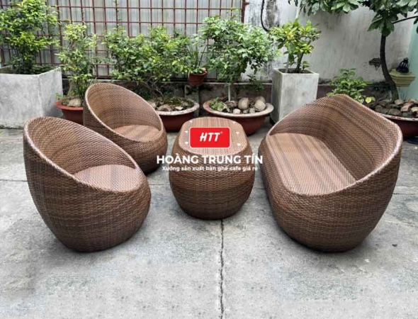 Bàn ghế sofa trứng đan nhựa mây HTT028