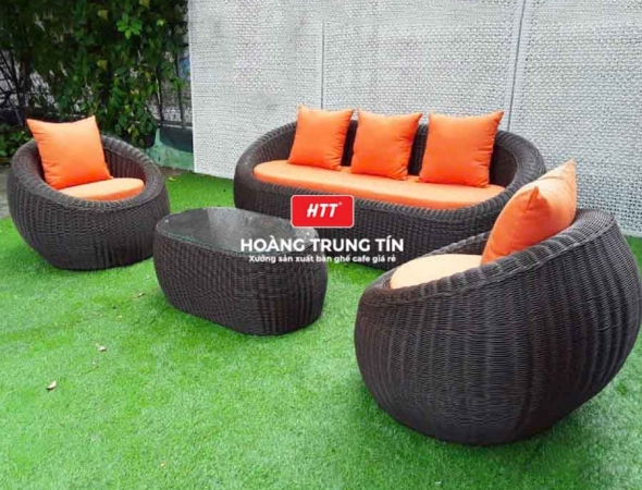 Bàn ghế sofa trứng đan nhựa mây HTT007