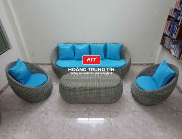 Bàn ghế sofa trứng đan nhựa mây HTT017