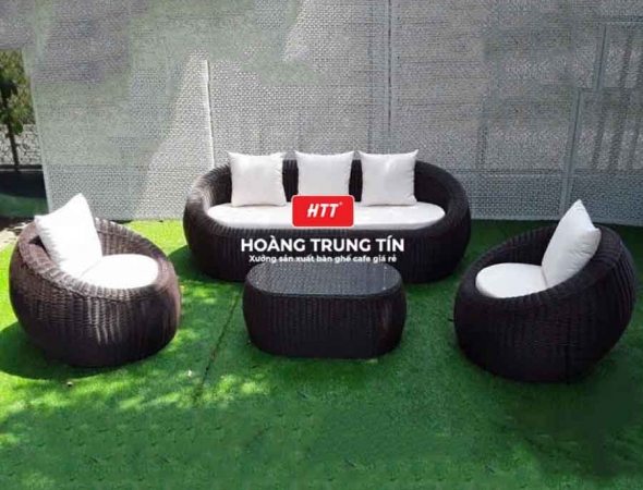 Bàn ghế sofa trứng đan nhựa mây HTT007