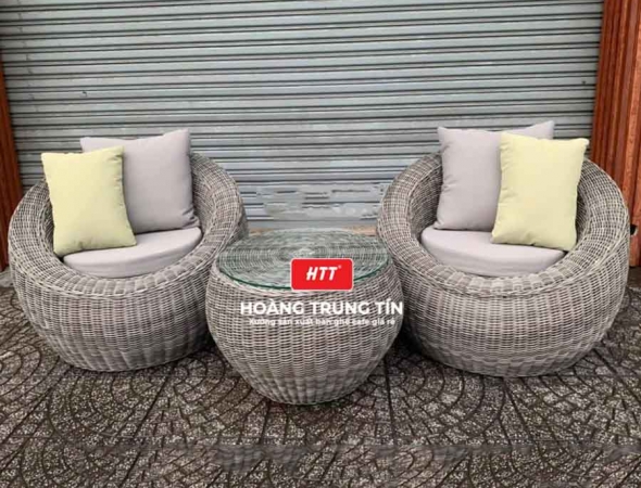 Bàn ghế sofa trứng đan nhựa mây HTT022