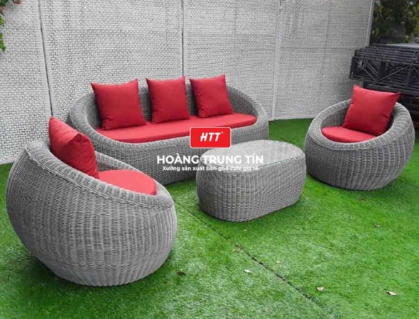 Bàn ghế sofa trứng đan nhựa mây HTT007