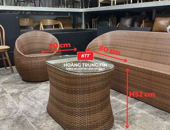 Bàn ghế sofa trứng đan nhựa mây HTT001