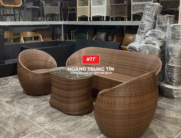 Bàn ghế sofa trứng đan nhựa mây HTT001