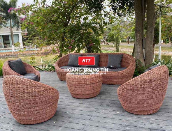 Bàn ghế sofa trứng đan nhựa mây HTT018