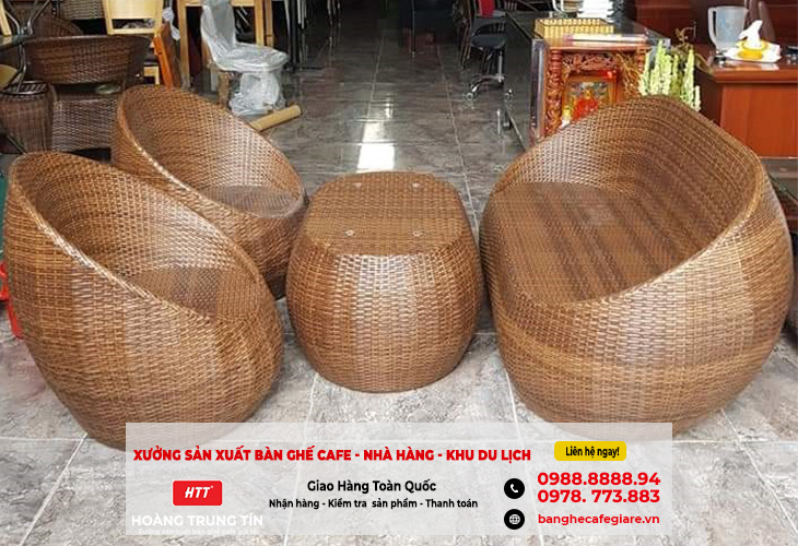 bàn ghế sofa cafe nhựa giả mây