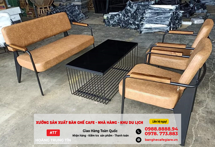 bàn ghế sofa cafe sắt nệm