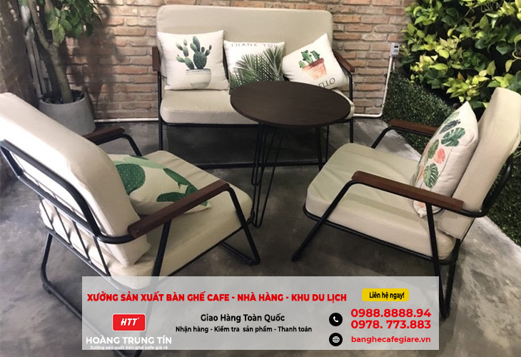 bàn ghế sofa cafe sắt nệm